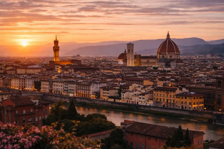 Firenze - Kuppel, Arno og røde tage